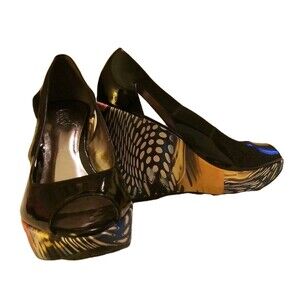 Carlos by Santana Women's Shoes Heels Black Patent Leather 8.5 ATTRACTION Wedge